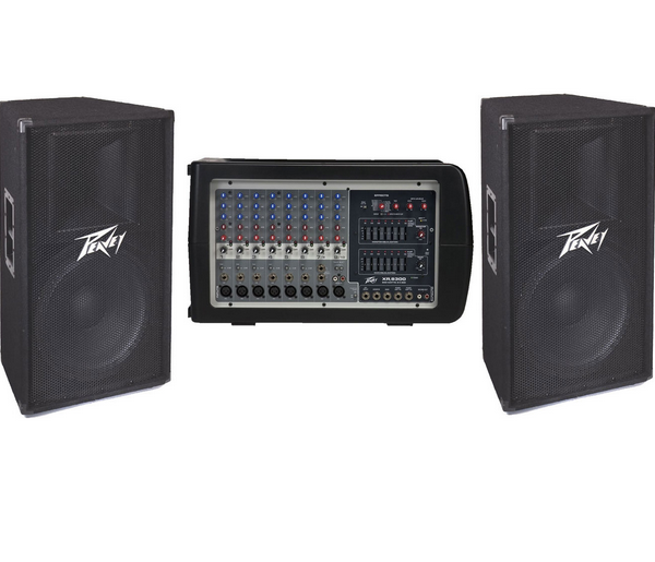 Peavey sound system. includes 6input amp two speakers and speaker stands