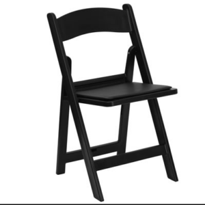 black resin folding chair with black pad