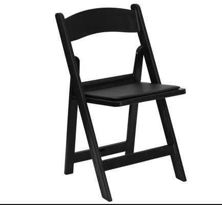 black resin folding chair with black pad