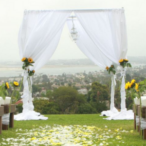 Pipe and drape chuppah white chiffon