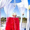 Round White Chiffon Draped Arbor - Image 2