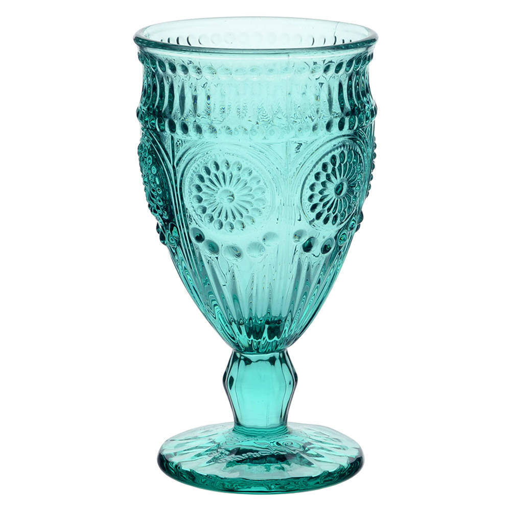 Tektonisch Celsius hoofdonderwijzer Aqua Colored Vintage Pressed Glass Goblet 12oz | Platinum Event Rentals