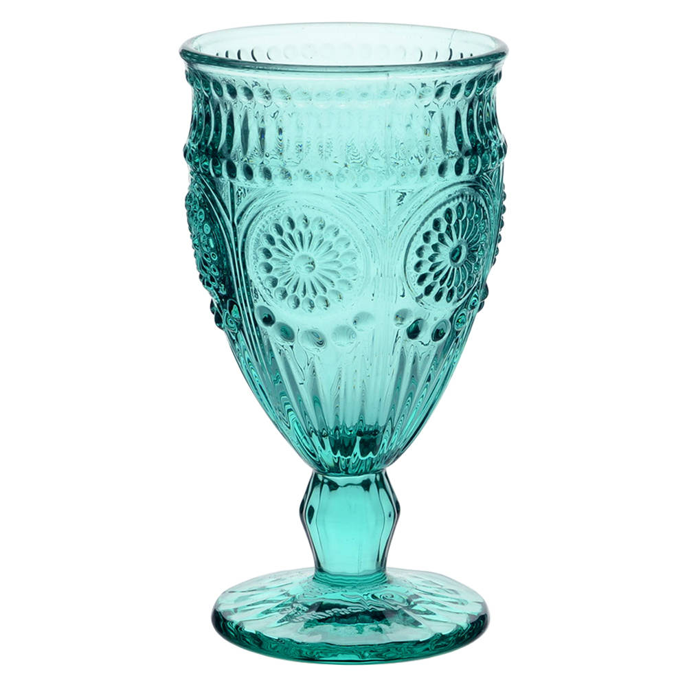 Aqua Colored Vintage Pressed Goblet 12oz | Platinum Event Rentals